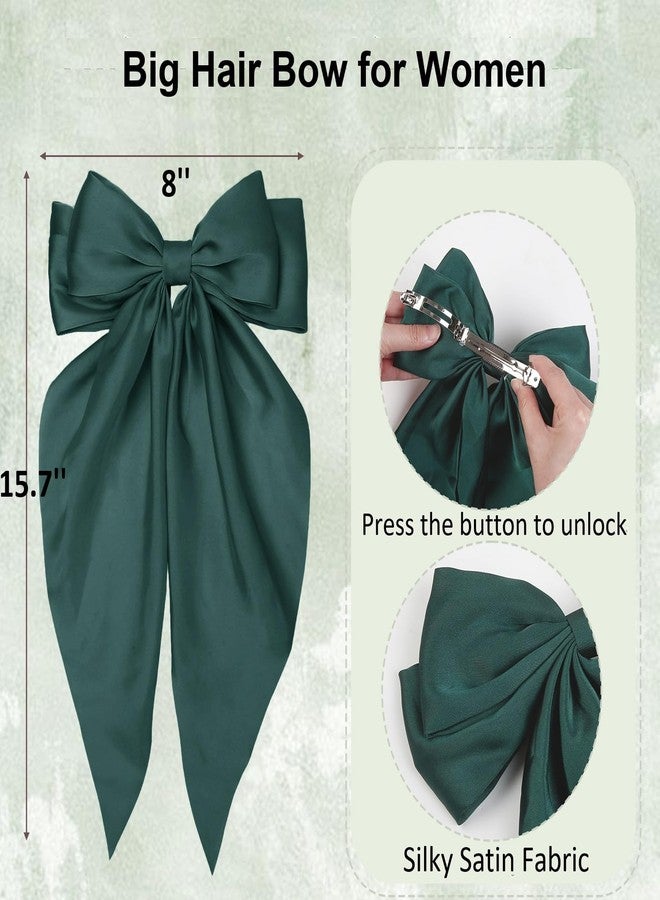 Tobeffect Hair Clips, Hair Bows for Women Girls Silky Satin Big Bowknot Hair Clips Red Green, Hair Accessories, 2 Count - Image 3